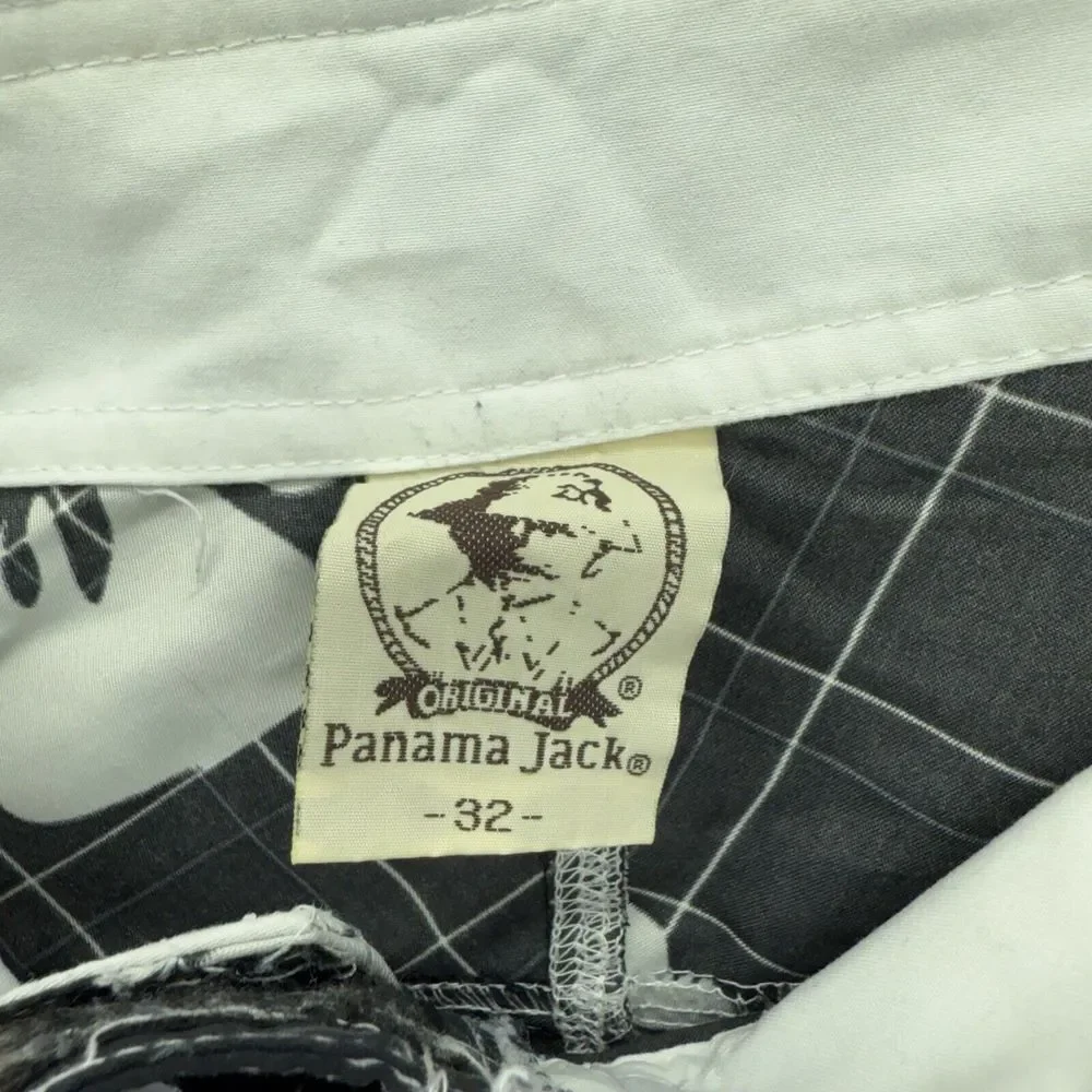 Panama Jack‎ Mens 32 Black White Floral Swim Trunks Board Shorts Hawaiian Island
